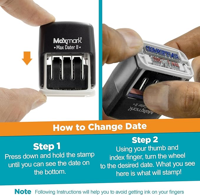MaxMark Self-Inking Rubber Date Office Stamp with Posted Phrase & Date - RED Ink (Max Dater II), 12-Year Band