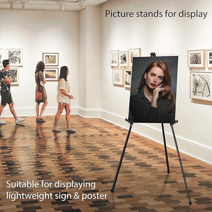 VAIIGO 63" Display Easel Stand - 2Packs Art Easels for Wedding Sign Poster Stand Folding Floor Adjustable Metal Black Easel Instant Tripod Easel for Painting Wedding Welcome Sign Stand