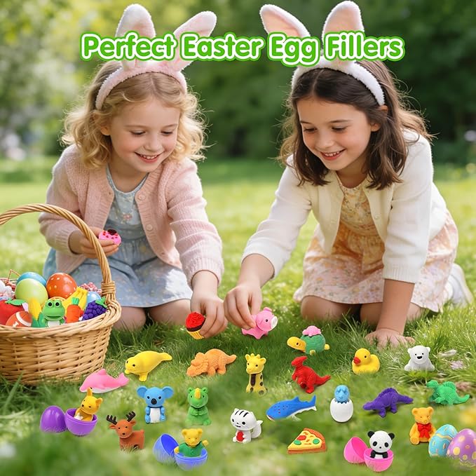 HINZER 100 Pack Animal Erasers for Kids Bulk Pull Apart 3D Puzzle Erasers Classroom Rewards and Prizes Class Treasure Box Kids Party Favors Back to School Supplies