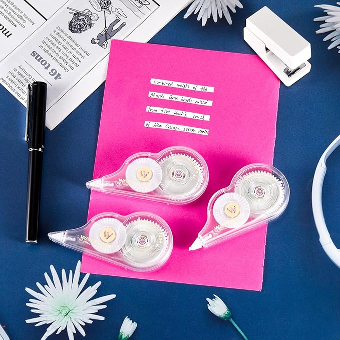 Lewtemi 60 Pcs White Correction Tape Bulk, 39.4 ft Wrong out Tear Resistant Tape Easy to Use Applicator for Office School Teachers Note Taking Journal Scrapbooking Home Supplies