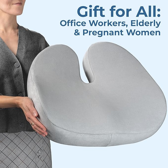 5 STARS UNITED Seat Cushion for Tailbone Pain Relief ā Large Memory Foam Cushion for Coccyx, Hip, Sciatica & Post-Surgery Recovery ā Wheelchair, Car, Desk, Gaming & Office Chairs, Light Gray