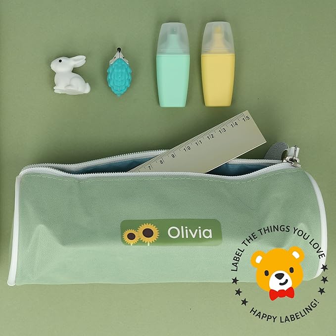 Large Name Labels for Kids (33) - Custom Stickers for Daycare and School Supplies - Durable, Waterproof Stickers for Water Bottles, Lunch Boxes, and More with Unique Designs - Flora