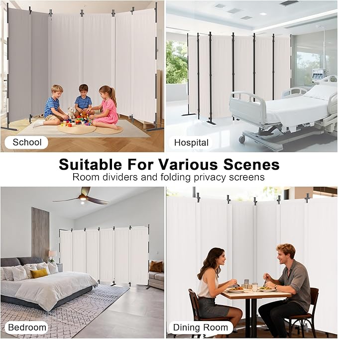 Kecreque 6 Panel Room Divider,6ft Folding Screen Portable Wall Partition Room Divider with 4 Metal Feet,Privacy Screen Indoor Doubles as a Cubicle Wall,Suitable for Bedroom Dressing Room Office