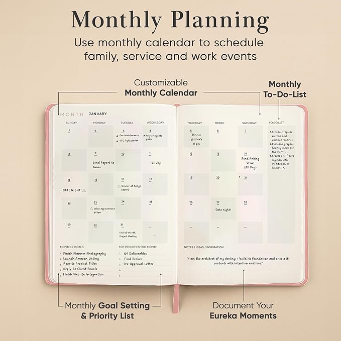 Mantra Planner 2026 Planner, Daily Journal & Gratitude Journal All-In-One with To Do List, Self Care Prompts & Habit Tracker - 5.8 x 8.3 - Pink