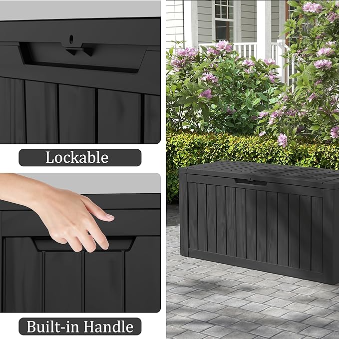Yardgrace 90 Gallon Waterproof Outside Storage Box - Patio Storage & Outdoor Deck Box, All-Weather Resin Chest for Pool/Garden Accessories, Lockable UV-Resistant, Jet Black