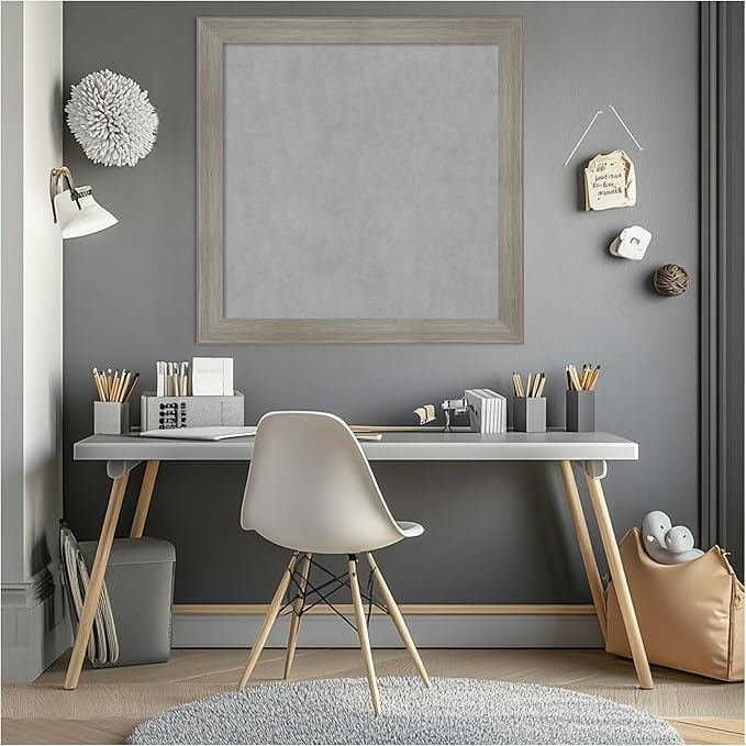 Amanti Art Grey Framed Magnetic Board 28x28 Medium Vision Board for use with Magnets, 100% Metal Sheet to Display Items as Office Decor or for Home Organization in mudroom, Kitchen or Kids Room