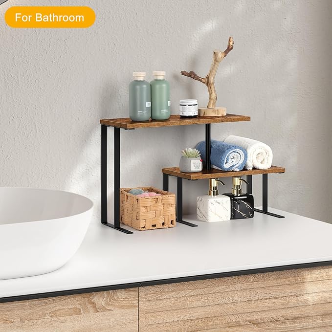 Vrisa Desk Shelf Organizer Rotating Corner Rack 2 Tier Rotating Desktop Shelf Stackable Display Rack Desk Organizer Countertop Home Organization for Office, Kitchen