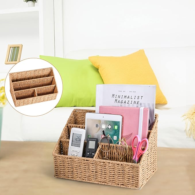 DINGTAI Woven Mail Organizer Countertop, 12 Inch Mail Organizer Basket for Bill and Pen, Farmhouse Desk organizers and storage