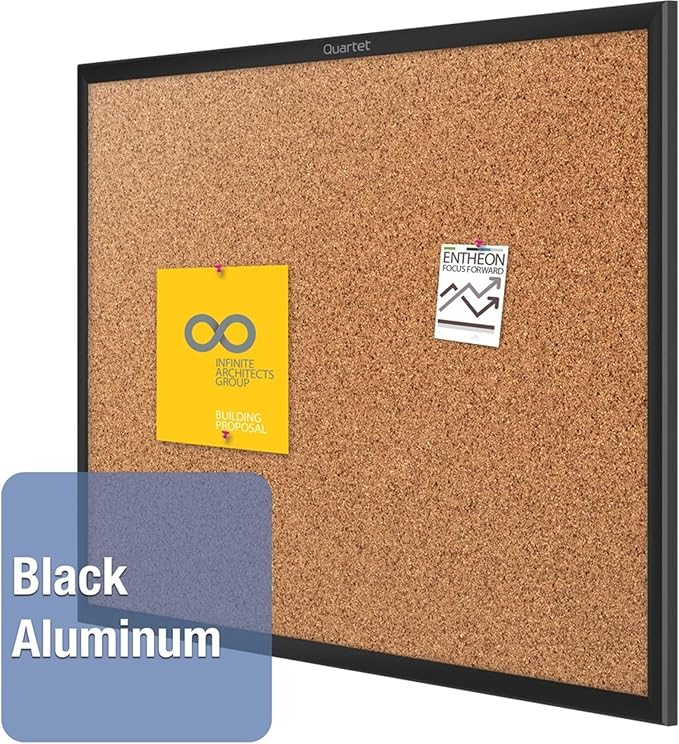 Quartet Cork Board, Bulletin Board, 4' x 3' Corkboard, Black Frame (2304B)
