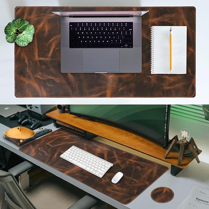 Leather Desk Pad Real Leather Desk Mat Desk Cover Desk Blotter Desk Protector Large Computer Mat for Keyboard Gaming Mouse Pad (2-Layer 3mm) Table Laptop Mat Office Desktop Accessories ELIZO