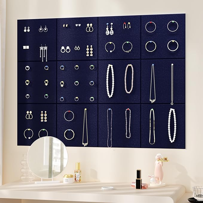 Neatsure Large Cork Board for Wall, 48" x 36" Bulletin Board with Pushpins, 12 Panels Felt Tiles Tack Push Pin Board for Office, Dark Blue