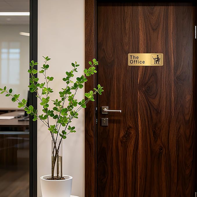 The Office Sign for Home and Business Door,Self-Adhesive Waterproof and Fade-Resistant Brushed Gold Office Sticker for House,Business,Door, Window