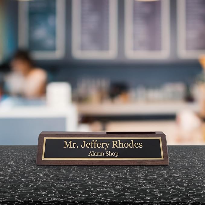 Business Wood Name Plate for Desk | Custom Desk Name Plate Personalized Gift for Office, The Perfect Engraved Name Plaque By Engraving International (2" x 10" With Right Side Card Holder, Walnut Wood)