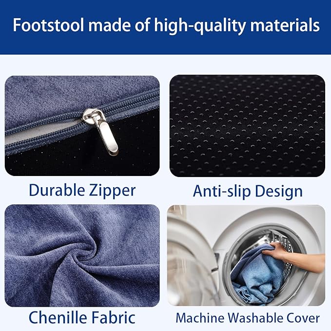 Opuvidity Foot Rest for Under Desk at Work, Ergonomic Under Desk Footrest with Washable Cover for Office, Home & Gaming Leg Elevation Pillow Blue