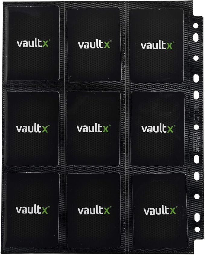 Vault X 9 Pocket Sideloading Pages for 3 Ring Binder, Double-Sided A4 Sideloaders, Storage for Collectible Card Games, Sports, TCG (Black, 50 Pack)