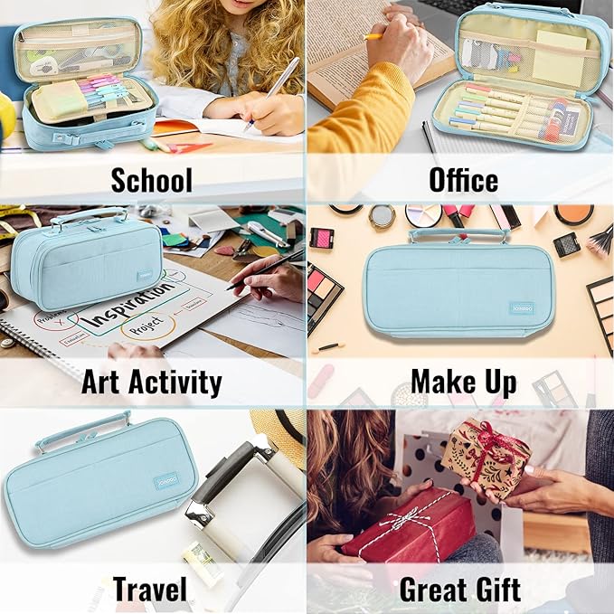 JOINPRO Pencil Case, Large Capacity Pencil Case Organizer; Double Zipper Storage Bag; Big Pencil Pouch for College School Office Teen Girl Boy Men Women Adult