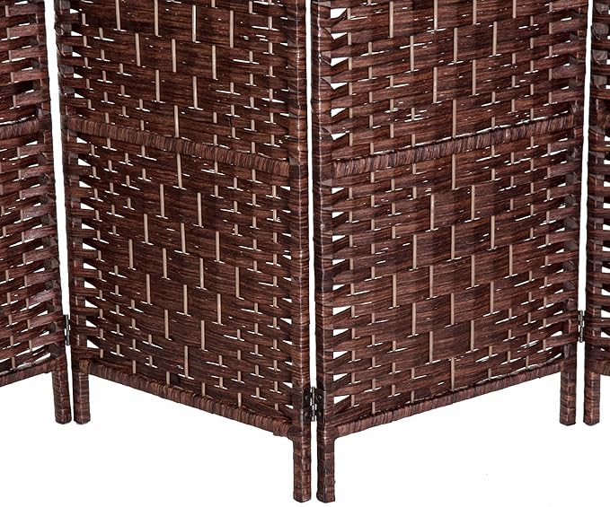 HOMCOM Room Divider, 6 Panel Folding Privacy Screen, 6FT Tall Portable Wicker Weave Partition Wall Divider for Bedroom, Home Office, Brown
