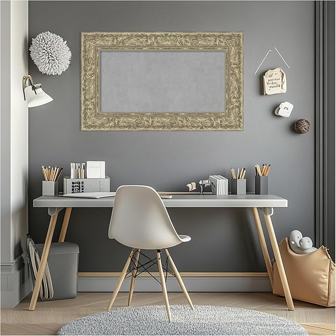 Amanti Art Silver Framed Magnetic Board 19x31 Small Vision Board for use with Magnets, 100% Metal Sheet to Display Items as Office Decor or for Home Organization in mudroom, Kitchen or Kids Room