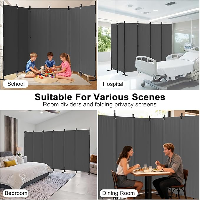 Kecreque 6 Panel Room Divider,6ft Folding Screen Portable Wall Partition Room Divider with 4 Metal Feet,Privacy Screen Indoor Doubles as a Cubicle Wall,Suitable for Bedroom Dressing Room Office