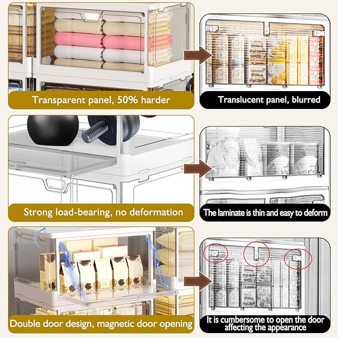 Kmiectse Clear Storage Bin with Lid 3 Pack 【Stackable & Sturdy】 Plastic Multifunctional Folding Storage Bins for Bedroom, Living Room, Study,Room, 23 QT Folding Box with Magnetic Door
