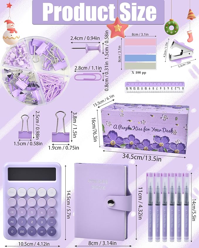LXEVIHK 21Pcs Purple Desk Organizers and Accessories With Mesh Desk Organizer and 360°Rotating Pen Holder and a Lot of Office Purple Office Supplies Beautifully Presented in a Gift Box