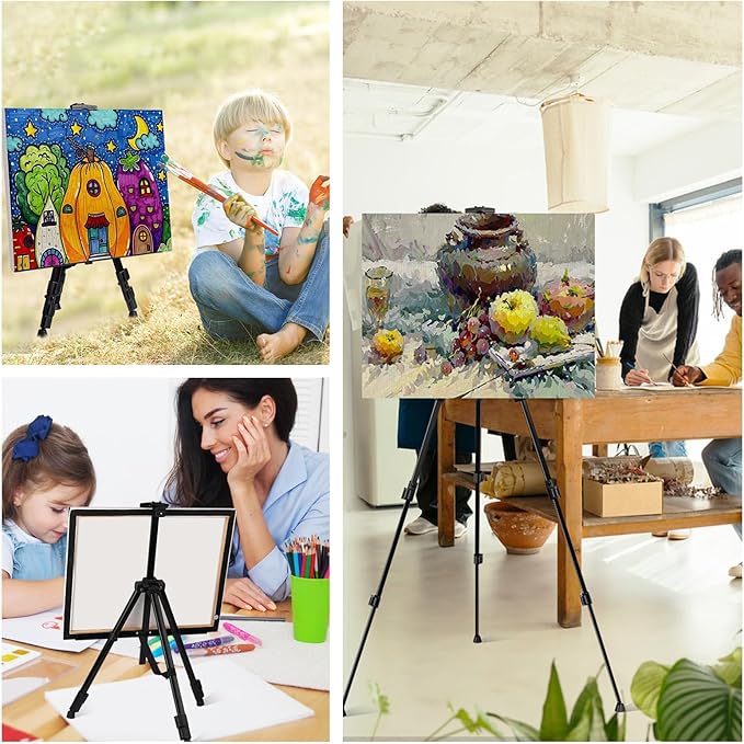 AROIC 17-66 Inch Art Easel Stand, Sturdy Aluminum Tripod for Table Top & Floor Painting - Portable Adjustable Display Easel for Canvases with 1 Storage Bag | Studio, Hobby & Professional Artist Easels