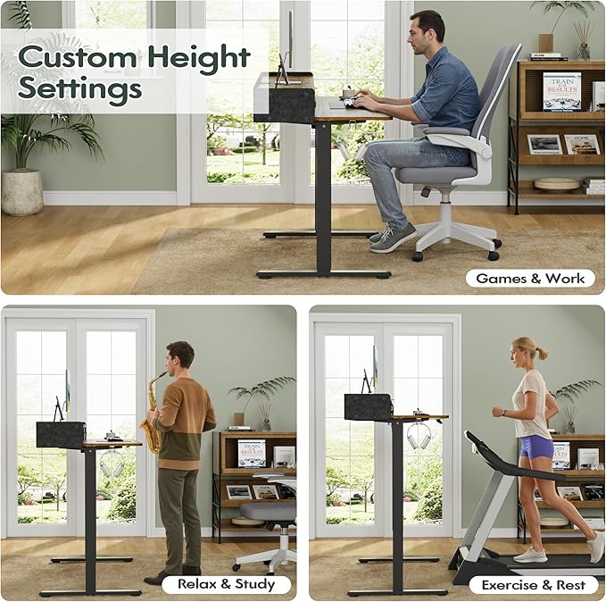 Homall Electric Standing Desk with 2 Drawers, Adjustable Height Computer Desk with Monitor Shelf Sit Stand Table with Splice Board Quick Install for Home Office (Rustic Brown, 63 Inch)