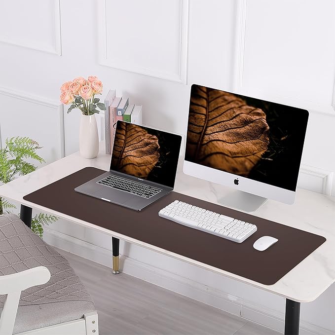 Leather Desk pad Protector, Large Desk mat with Natural Cork & PU Leather,Mouse pad,Non-Slip Office Desk Mat,Waterproof Desk Writing Pad for Office and Home (47in*17in,Coffee)