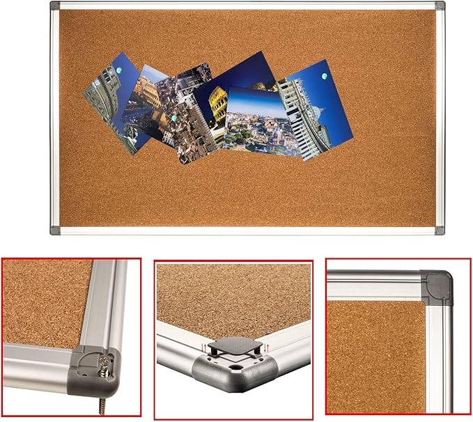 Cork Bulletin Board, Bulletin-Boards, Notes Board, Memo Board, 24x 36 inch, Silver Aluminum Frame