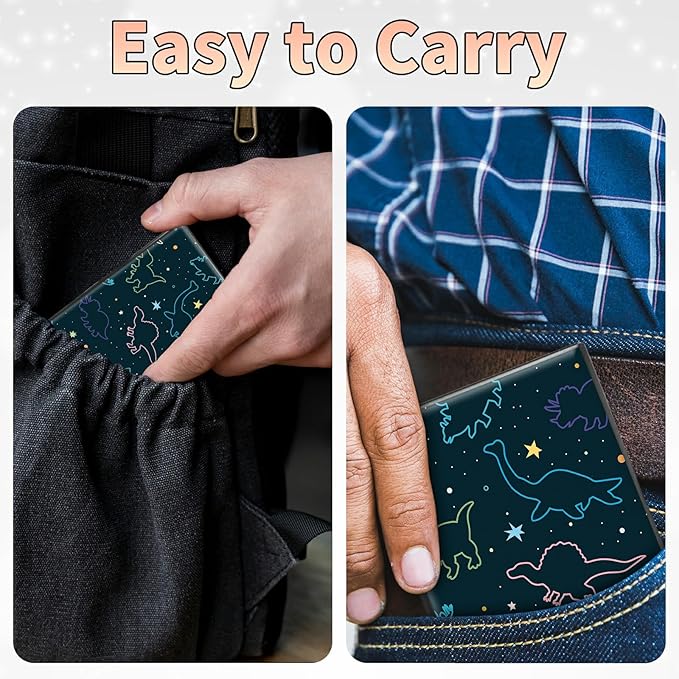 BWEGRHE Slim Credit Card Holder, Fun Dinosaurs RFID Blocking Metal Wallet for Men & Women, Aluminum Minimalist Hard Case Pocket-Sized Business Cards Organizer (Fits Up to 10 Cards)
