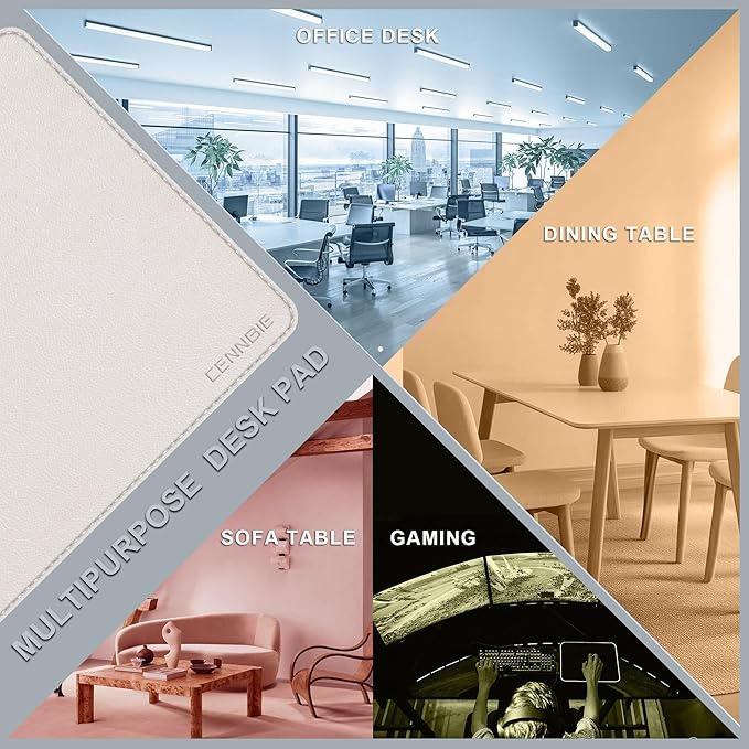 CENNBIE 59" x 27.5" 4XL Super Large Desk Mat - Mega Size Premium Vegan Leather Desk Pad - Ultra Ergocomfort Technology (Cream)