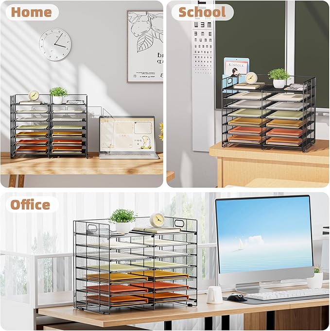Marbrasse Desktop Literature Organizer, 12 Compartments Mesh Paper Organizer Desk Organizers, Adjustable File Sorter Mail Center Paper Storage Cabinet Classroom Mailbox for Office Home School, Black