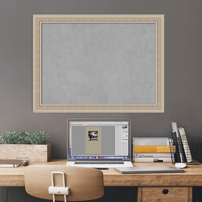 Amanti Art Silver Framed Magnetic Board 24x32 Medium Vision Board for use with Magnets, 100% Metal Sheet to Display Items as Office Decor or for Home Organization in mudroom, Kitchen or Kids Room