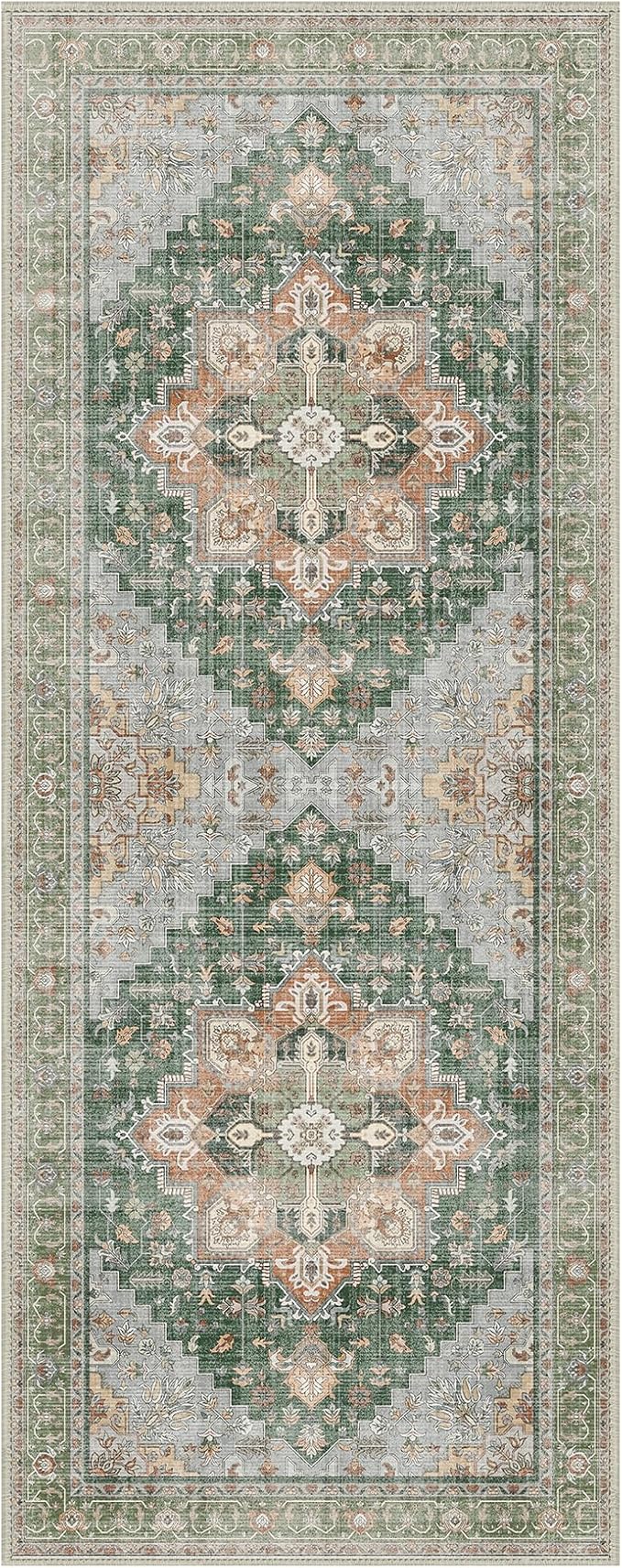GENIMO 3x10 Runner Rugs for Hallway, Machine Washable Non Slip Vintage Rugs, Low Pile Lightweight Soft Print Rug for enrtyway, Corridor, Home Office, Kitchen,Sage Green
