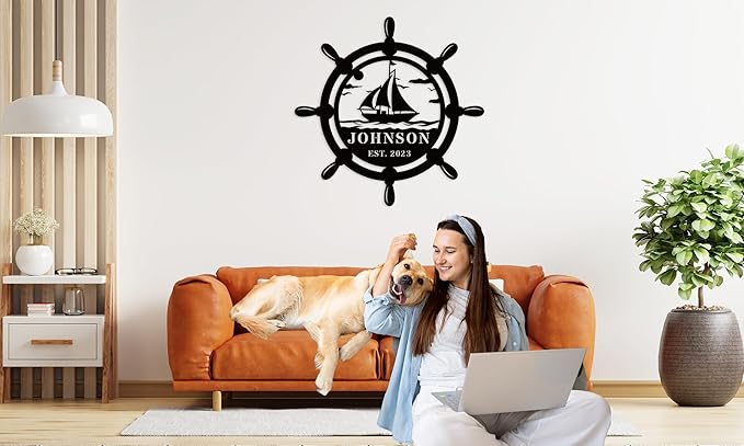 Coastal Metal Boat Anchor Sign, Metal Wall Art Decor, Nautical Outdoor Indoor Sign, Hanging Home Dining Room Decor, Living Room Bedroom Wall Decorations