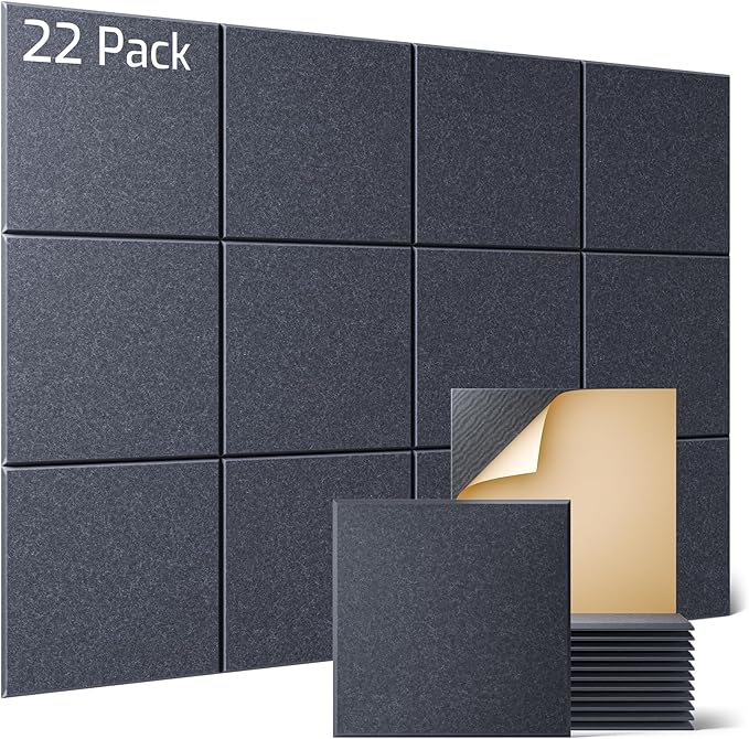 Sonicism 22 Pack Acoustic Wall Panels with Self-Adhesive, 12" X 12" X 0.4" Sound Proof Foam Panels, Decorative Soundproof Wall Panels, Sound Proof Absorbing Tiles for Home & Offices, Moonlight Gray