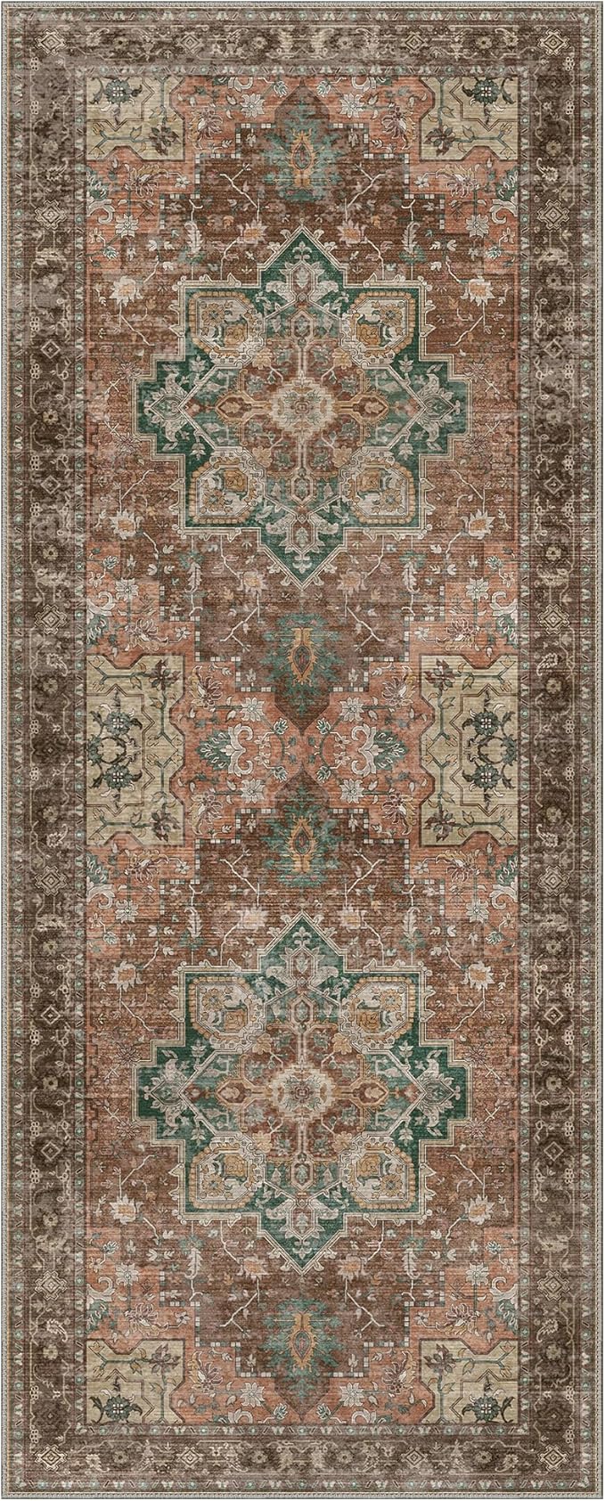 GENIMO 2'6"x8 Runner Rugs for Hallway, Machine Washable Non Slip Vintage Rugs, Low Pile Lightweight Soft Print Rug for enrtyway, Corridor, Home Office, Kitchen, Rosewood