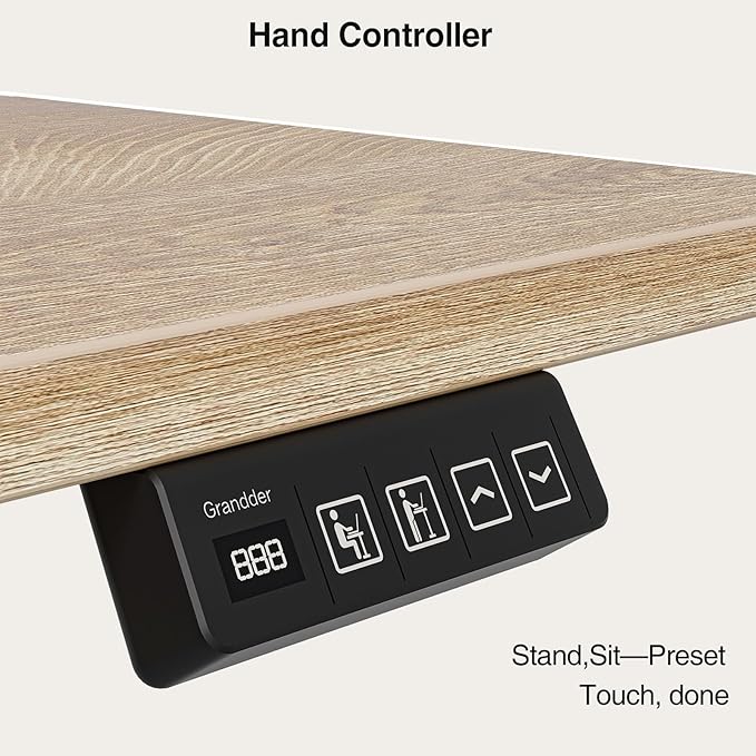 Grandder 55 x 28 inch Electric Standing Desk with 4 Drawers, Sit Stand Up Desk Adjustable Height with Storage Shelf for Home Office Ergonomic Adjustable Desk with Splice Board, Oak