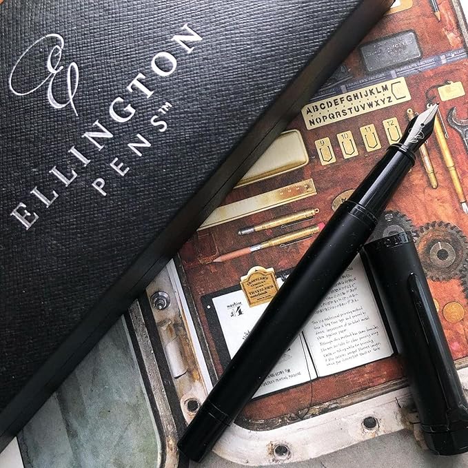 Ellington Pens Luxury Fountain Pen Set - Fountain Pens for Writing - Smooth Nib - 24 Ink Cartridges Special Bundle - Includes Refillable Ink Converter, Calligraphy, Journaling, Sketching (The Stealth)