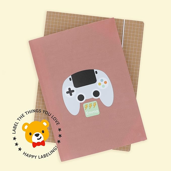 Large Name Labels for Kids (33) - Custom Stickers for Daycare and School Supplies - Durable, Waterproof Stickers for Water Bottles, Lunch Boxes, and More with Unique Designs - Gaming Console