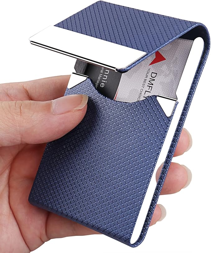 DMFLY Business Card Holder for Women & Men - Multi Card Case, Business & Pocket Card Holder, Credit & Name Card Wallet with Magnetic Closure, Blue-zs