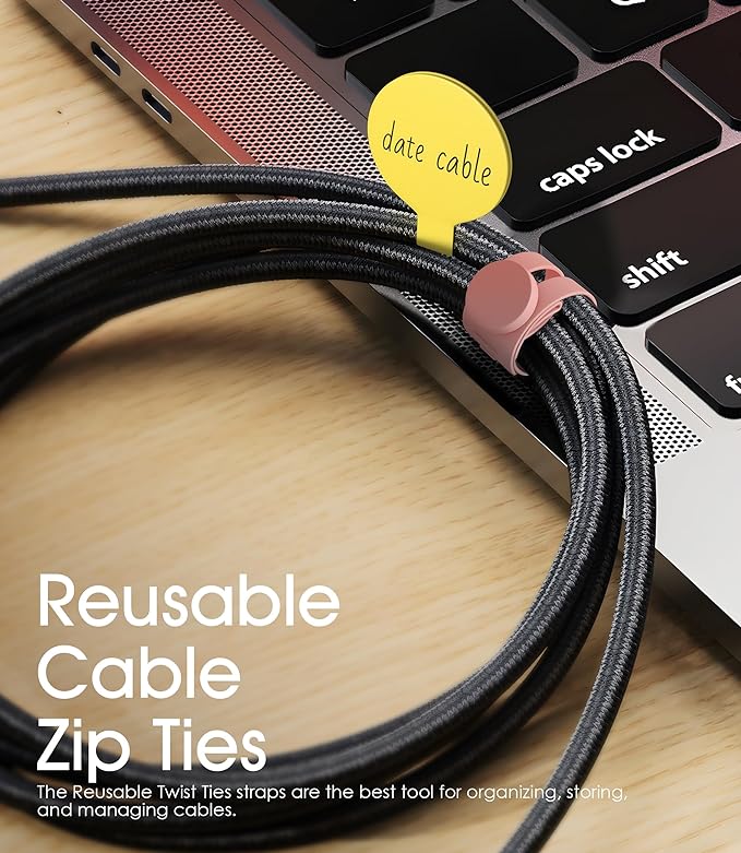 32Pcs Nearockle Cable Labels and Silicone Cable Ties Value Cable Management Set, 20 Cable Ties+12 Cord Labels for Electronics, Travel Home Office Desk Wire Organization(Multicolor)