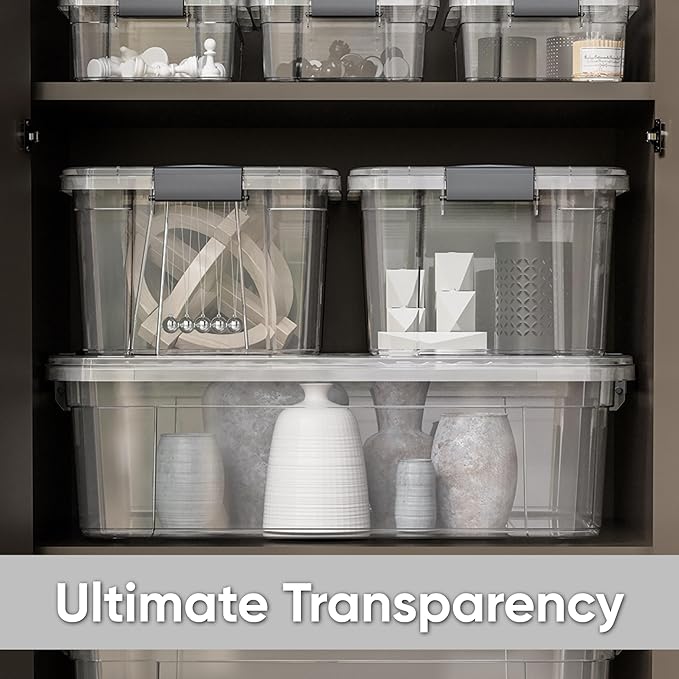 Superio Clear Storage Boxes with Lids, 13.7 Quart Plastic Container Bins for Organizing, Stackable Crates, BPA Free, Non Toxic, Odor Free, Organizers for Home, Office, School, and Dorm