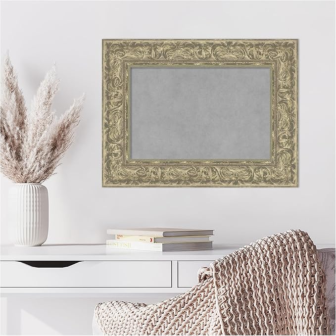 Amanti Art Silver Framed Magnetic Board 19x25 Small Vision Board for use with Magnets, 100% Metal Sheet to Display Items as Office Decor or for Home Organization in mudroom, Kitchen or Kids Room