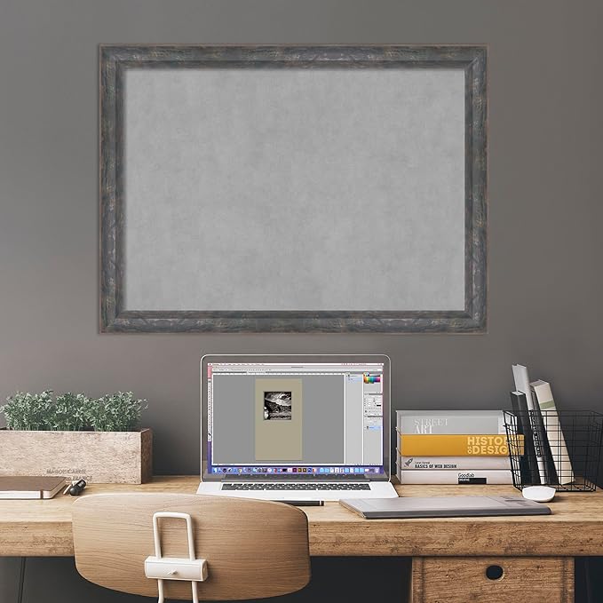 Amanti Art Grey Framed Magnetic Board 23x31 Medium Vision Board for use with Magnets, 100% Metal Sheet to Display Items as Office Decor or for Home Organization in mudroom, Kitchen or Kids Room