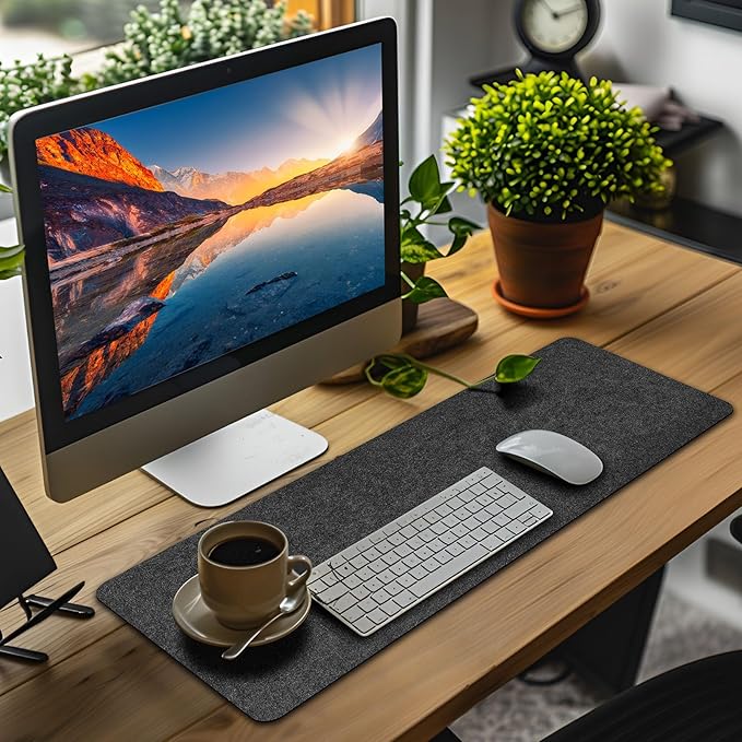 2 Pcs Large Felt Desk mat 36x12 inches, with Non-Slip Full Desk Mouse Pad,Office Computer Desk Mat for Keyboard,Felt Desk Mat for Desk Pad Protector (Dark Gray)