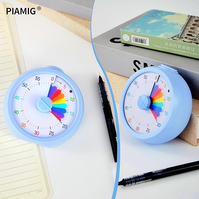Visual Timer, 60-Minute Countdown Timer for Kids and Adults with Adjustable Volume, Rainbow Design Time Management Tools with Silent Operation, Suitable for Classroom, Office and Home (Blue)