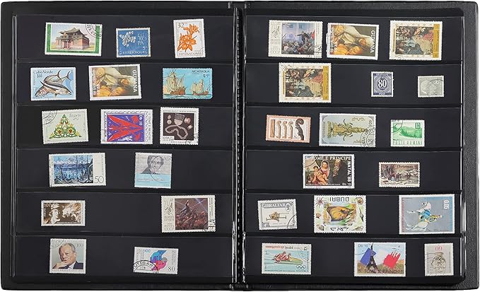 Stamp Albums 120 Pockets - Stockbooks with 40x197mm Sleeves, 10 Double Sided Black Page with Leatherette Padded Black Cover, Collection Storage Folder for Paper Money Postage Stamps AS0106BK
