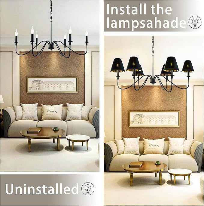 TAaMTYH small lamp shade chandelier shades set of 6,Fabric Lampshade for Wall Lamp,chandelier shades,small table lamps,For Cutting Edge bulbs, Clip-on Fitter Lampshade,3" X 6" X 5"