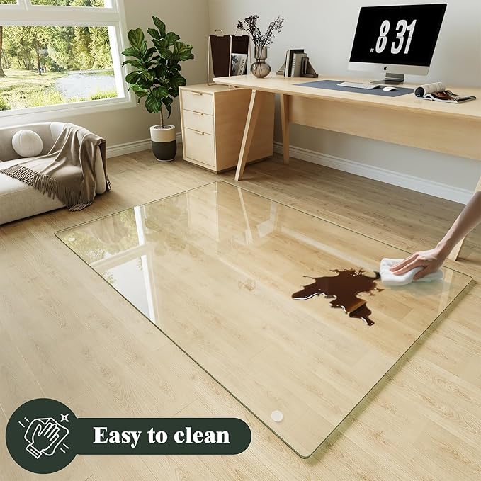 Koonmi Tempered Glass Chair Mat for Hardwood Floors & Carpets, 40" x 80“ Transparent Heavy Duty Office Floor Protector with Noise-Free Gliding Shatterproof for Home Office Desk